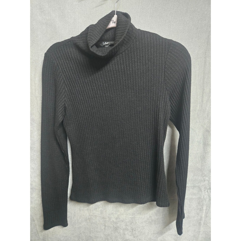 Lulus Black Ribbed Knit Turtleneck Sweater Long Sleeve Top Womens Size Medium